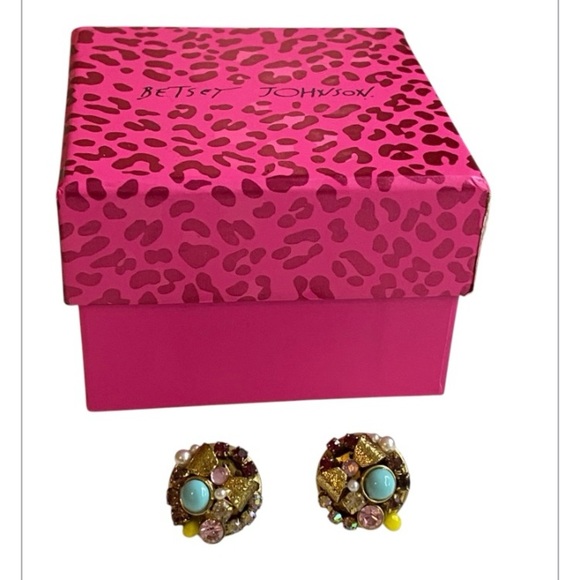 Betsey Johnson Gold Bows and Colorful Gem Cluster Festive Earrings - Picture 2 of 8